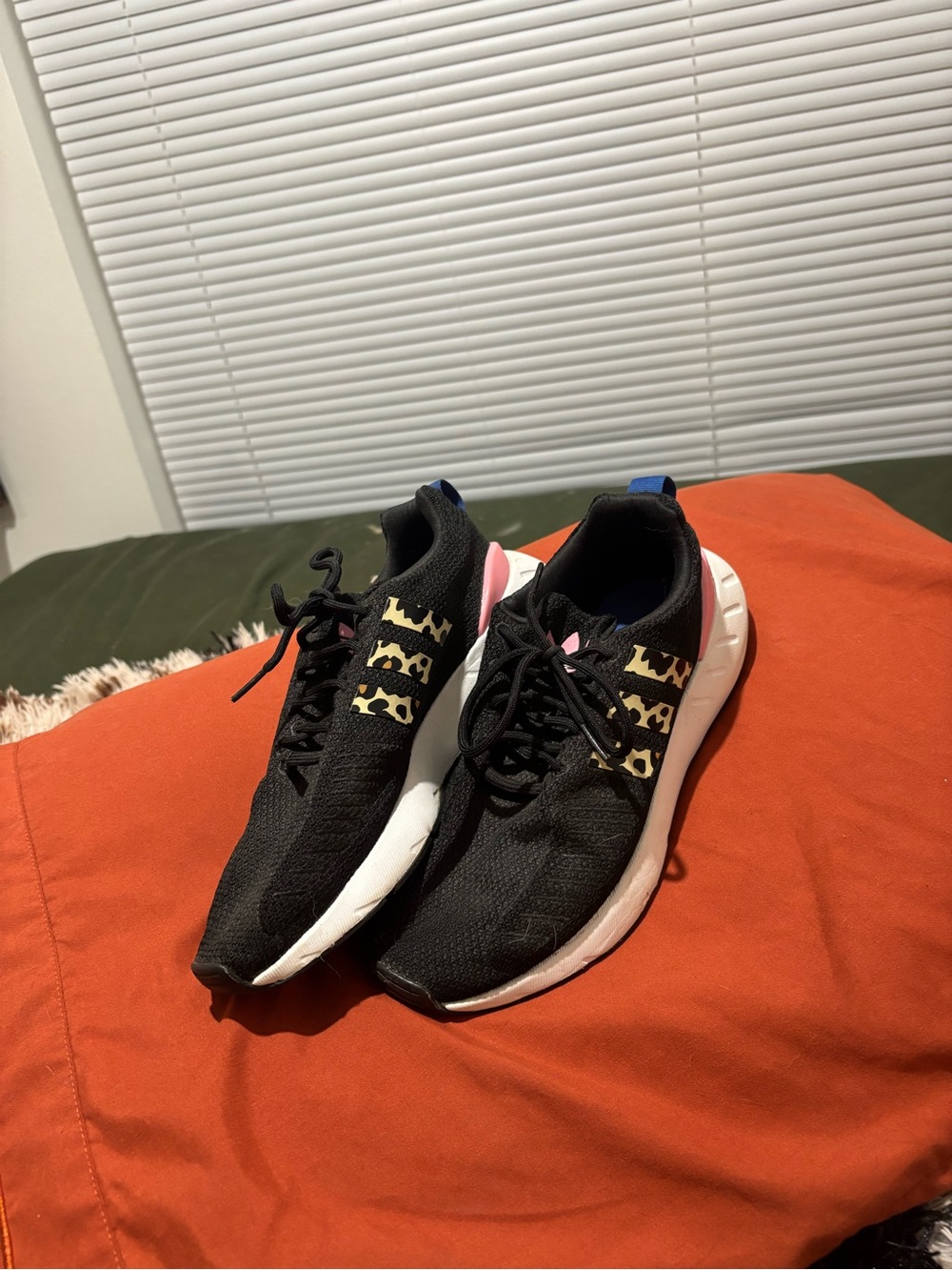 Women’s Black Athletic Sneakers with Leopard Accent